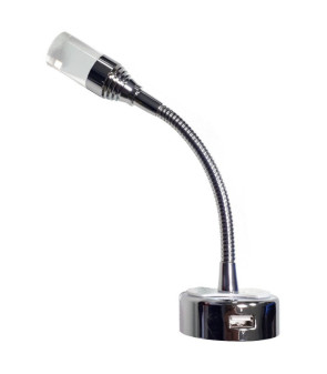 Faretto LED flessibile 12VDC - 1W - USB - 3000K con interruttore e USB