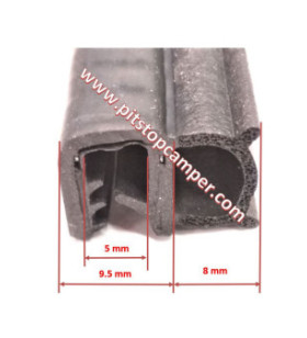 5 mt JOINT DE PORTE NOIR 9,5 + 8 mm âme en acier