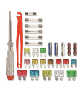 Kit 28 fusibles mixtos 12V 2-30A + pinza + detector de fases