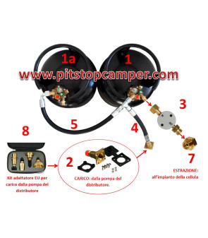 KIT IMPIANTO FISSO 2 BOMBOLA CAMPKO 67R01, TUBAZIONE 1,25 PRESA ESTERNA, ADATTATORI EU