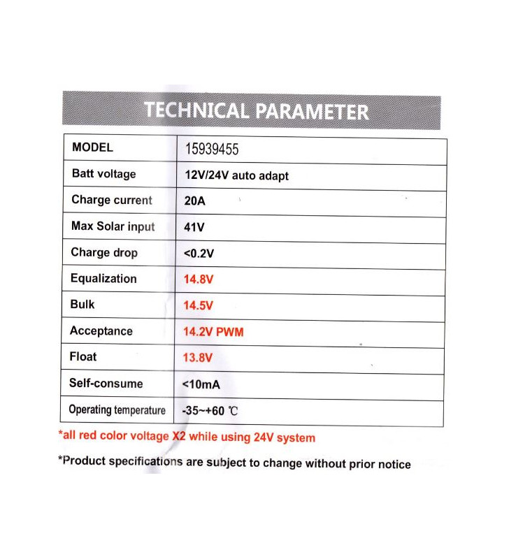 Regolatore Carica PWM 2 batterie VECHLINE 20A...