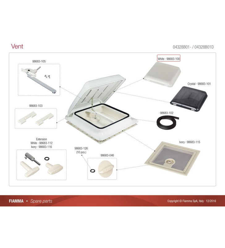 FIAMMA - Cupola ricambio bianca NRW VENT 40x40...