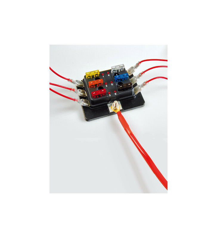 Fuse box, 1 input - 6 outputs, 12-24V - 5-30A