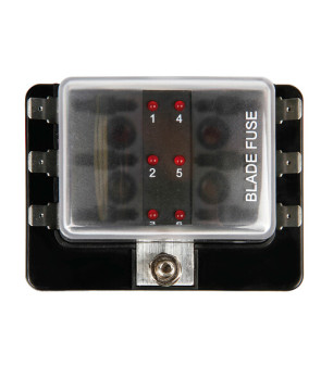 Caja de fusibles, 1 entrada - 6 salidas, 12-24V - 5-30A