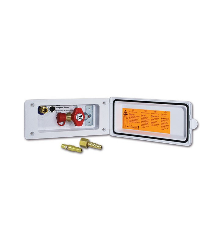 Toma exterior de agua/gas, conexión segura blanca