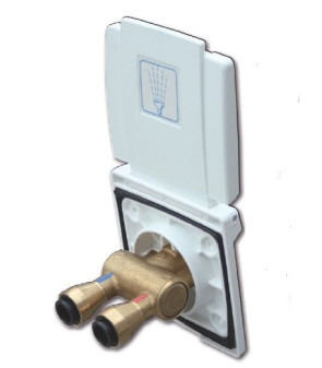 Salida de agua exterior con mezclador de agua caliente/fría y ducha de mano - acoplamientos rápidos - manguera de 1,5 m