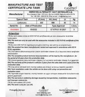 CAMPKO gas cylinder 67R01 steel 30 L - 14 Kg multivalve and pressure gauge