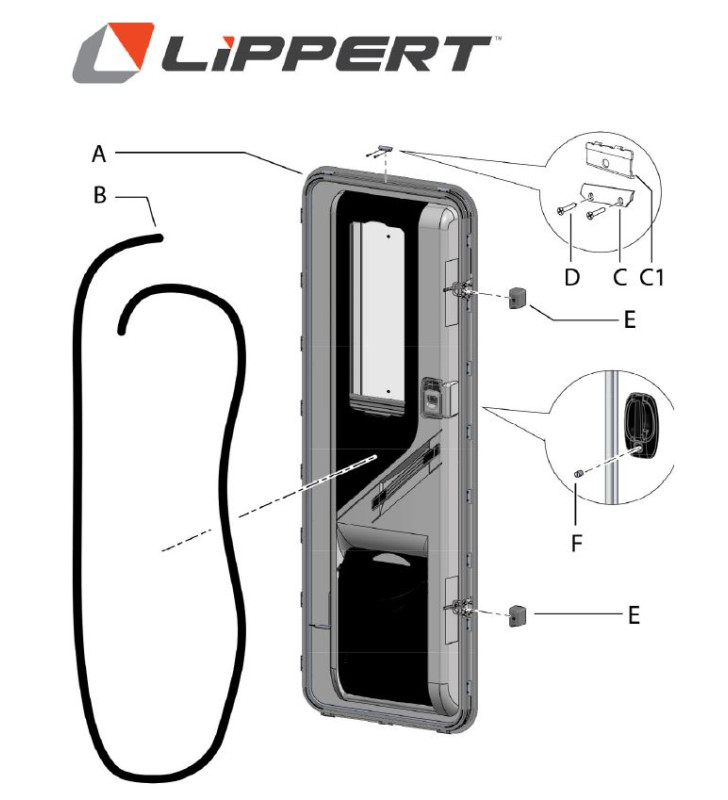 Complete door with window, internal panel,...