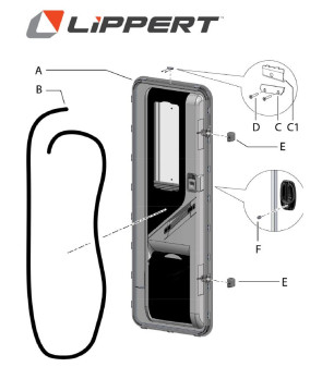 Puerta completa con ventana, panel interior, cubo de basura, serr 1950 x 550 mm