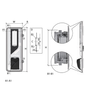 Porta con finestra 1920 x 650 mm completa di pannello, pattumiera, 1 serratura