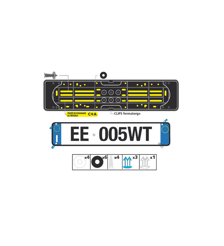 Portatarga posteriore in plastica nera completo