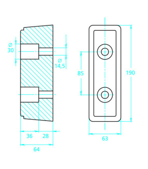 Rubber bumper 190x63x64