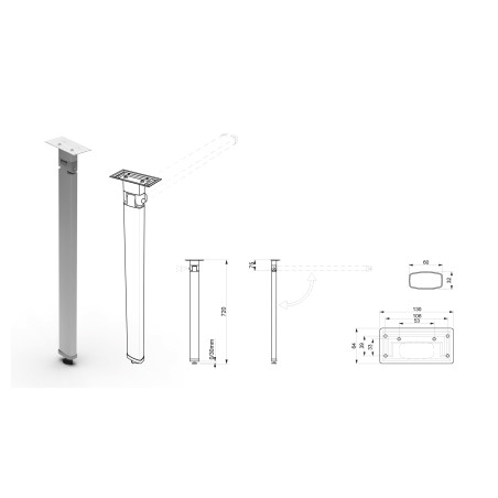 STAR 3 - LIPPERT folding LEG 60x32 mm H720