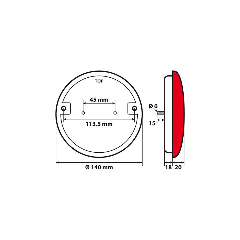 ROUND REAR FOG LIGHT LED 12 / 24V Ø 140 mm