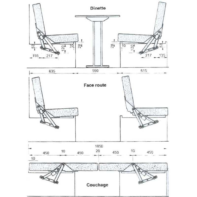 Kit 2 pcs. 3-position flap for benches