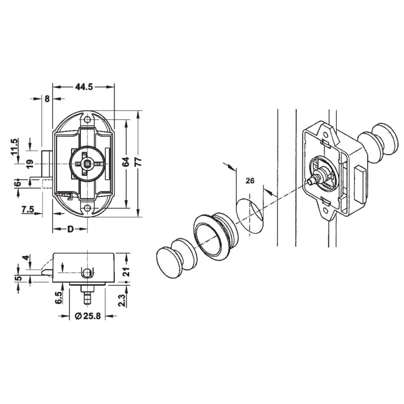 White unilateral push-lock doors