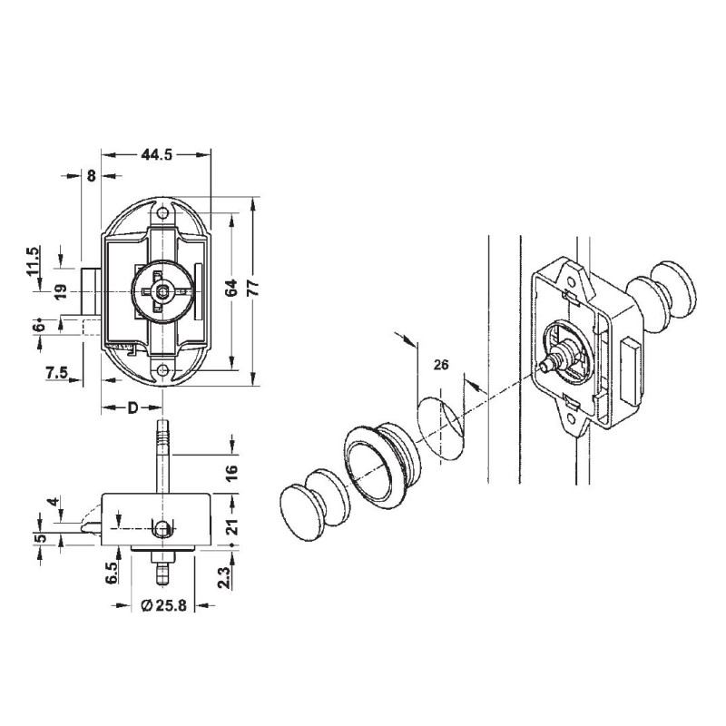 Push-lock bain bilatéral blanc