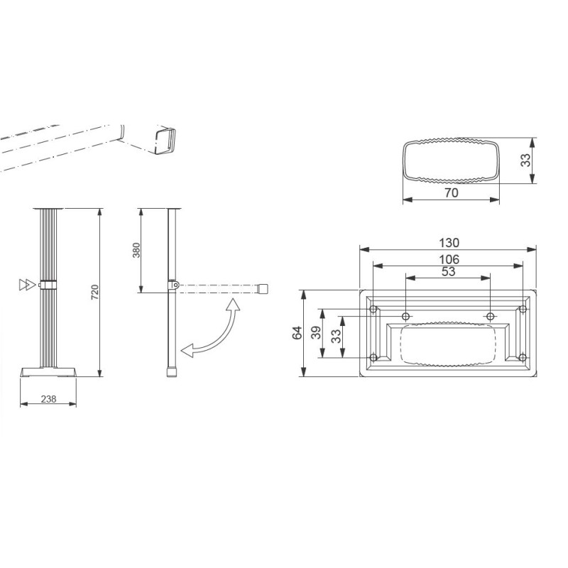 MAGNUM 3 - LIPPERT pied en T pliant PIED H720