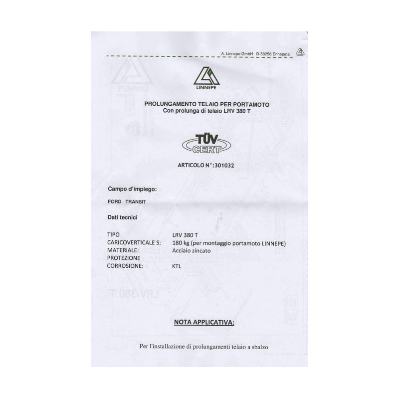 Prolunghe Telaio FORD TRANSIT 3 FORI RUOTA SINGOLA