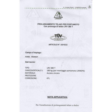 Prolunghe Telaio FORD TRANSIT 3 FORI RUOTA SINGOLA