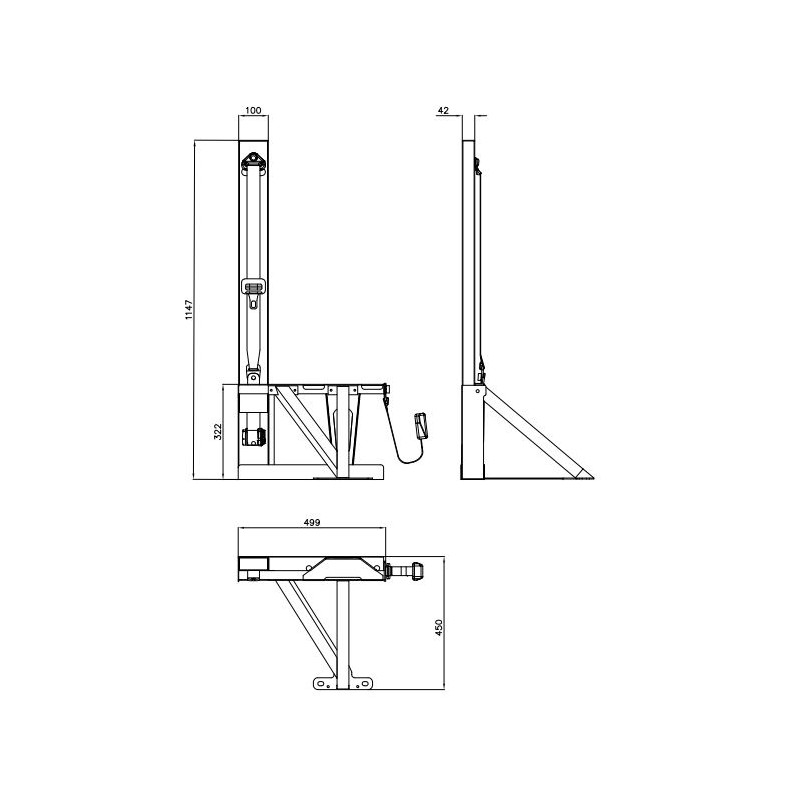 Single 3-point RH belts anchoring structure...