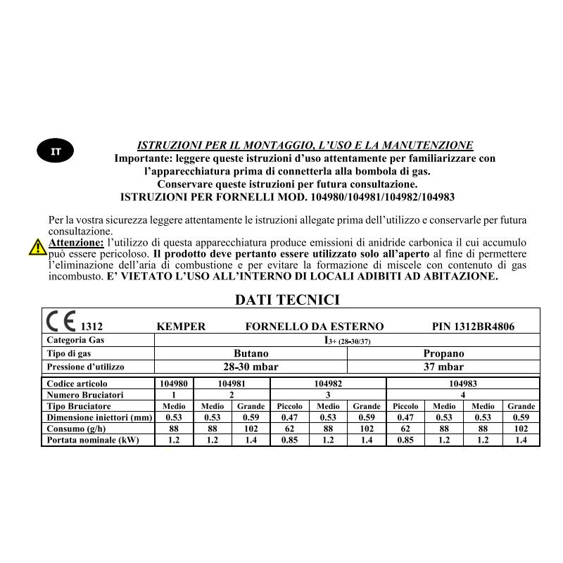 Réchaud émaillé 1 feu GPL KEMPER