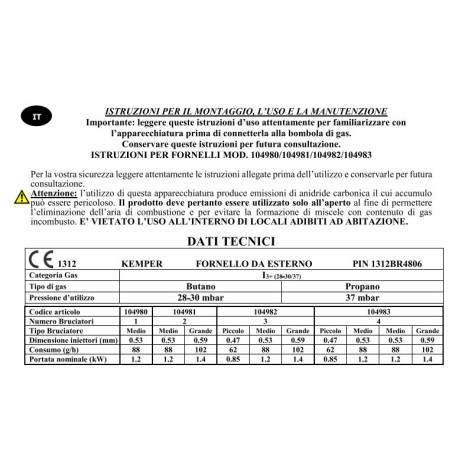 Réchaud émaillé GPL KEMPER avec 3 brûleurs