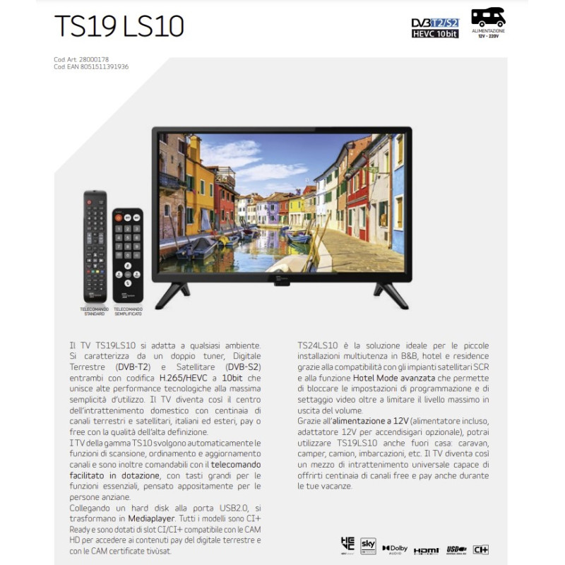 TV PALCO LED 19" TeleSystem Senza DVD 12V