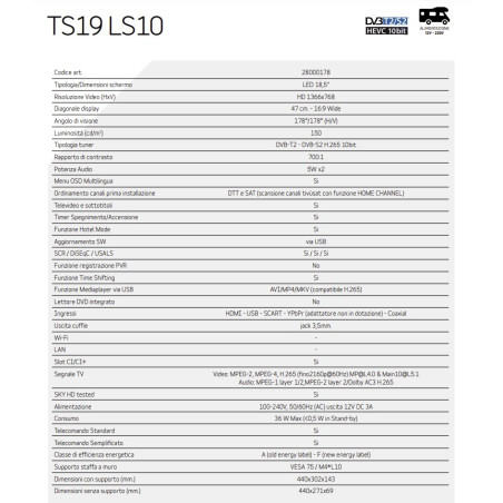 STAGE LED TV 19 TeleSystem Sans DVD 12V "