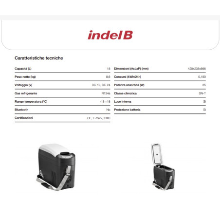 REFRIGERATEUR PORTABLE TB18 18L 12/24V INDELB (jusqu'à - 18°C)