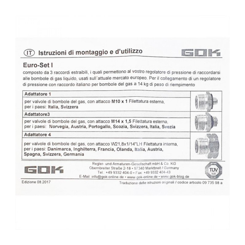 Kit de raccords de régulateur Cylindres ITA-EU