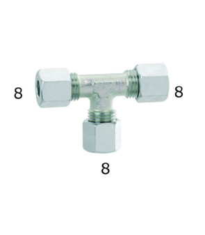 Raccordo gas a T acciaio tubo rame Ø 8 mm