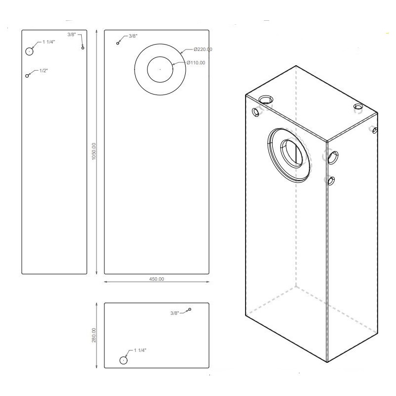 Réservoir de 132 litres 45 * 105 * 28 cm