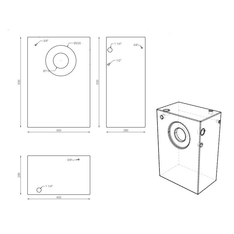 Réservoir de 82 litres 45 * 65 * 28 cm