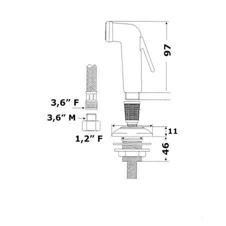 Kit doccetta da incasso con tubo 2,5 mt - 1/2 pollice