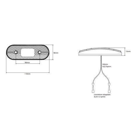 Luce ingombro laterale LED arancio Flatpoint III - 110x45x12 mm