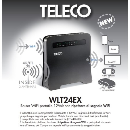 Router TELECO WLT24EX2 Dual SIM 4G con puente wifi y cable mechero de cigarrillos de 12 Vdc