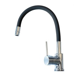 Miscelatore monoleva metallo cromato canna flessibile grigia