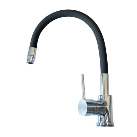 Miscelatore monoleva metallo cromato canna flessibile grigia