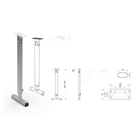 STASR 8 - LIPPERT Aluminium-T-BEIN 60x32 mm H650/750 verstellbar