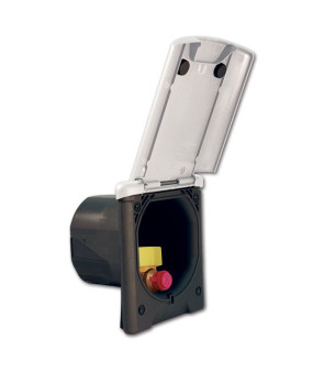 GOK Graue Gassteckdose mit weißem Schwenkdeckel