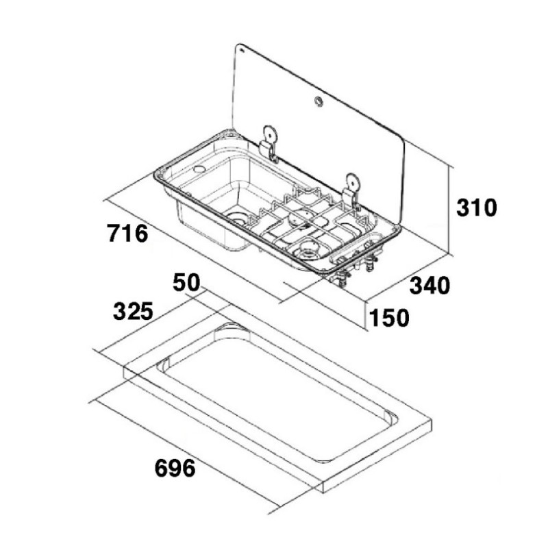 Table de cuisson CAN 2 feux avec couvercle...