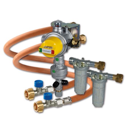 GOK - SET CARAMATIC DRIVE DOS VERTICALES - KIT DE CONEXIÓN GAS 45 CM PARA DOS CILINDROS CAMPKO RECARGABLES - filtros, mangueras