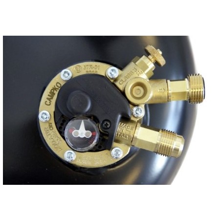 CAMPKO Gasflasche 67R01 Stahl 15 L – 385 mm Multiventil und Manometer (DE) 80 % Füllstoppventil