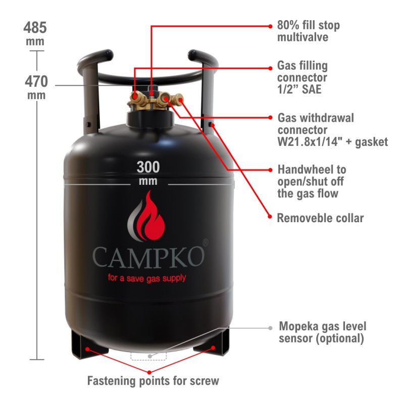 Bombona de gas CAMPKO 67R01 acero 22 L - 11 Kg...