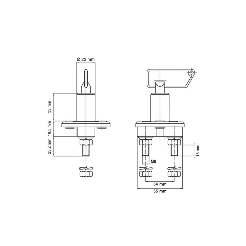 100 A battery switch with removable key