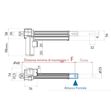 ACTUADOR CIAR LM20_03 CARRERA 125 CIERRE 350 CON MICROINTERRUPTORES AJUSTABLES