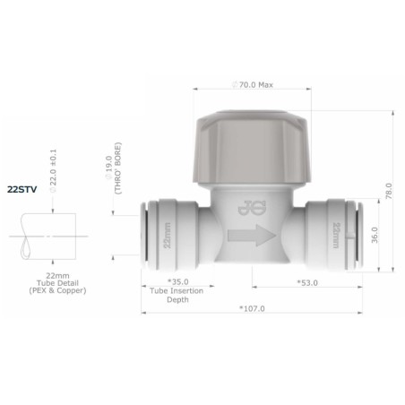 Grifo intermedio de 22 mm con conexiones JG - 01822STV