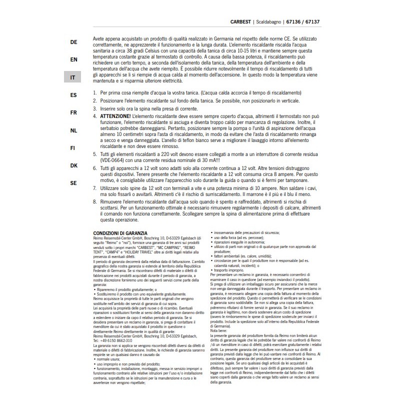 Electric Water Heater - Heating Rod for Hot...