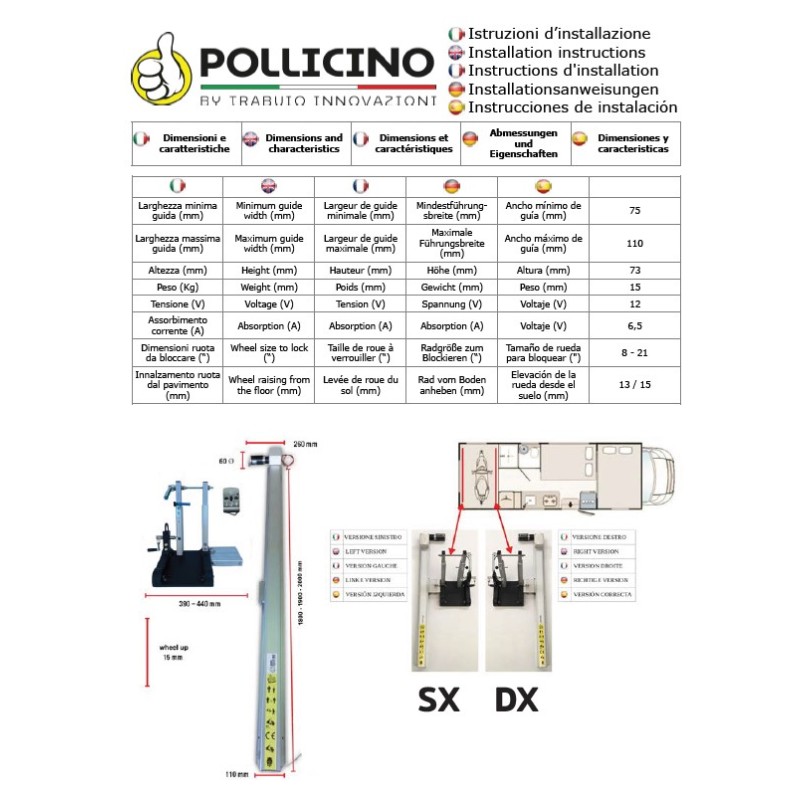 Pollicino manuale moto 200 cm Sinistro LH per...